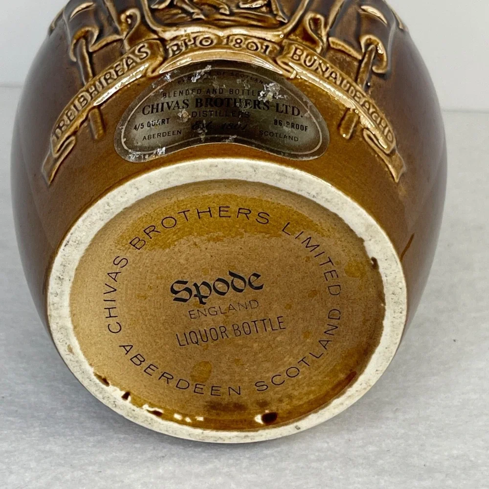 Empty Decanter Chivas Scotch Bottle 1801 Ceramic Cork Top Brown Ceramic Spode
